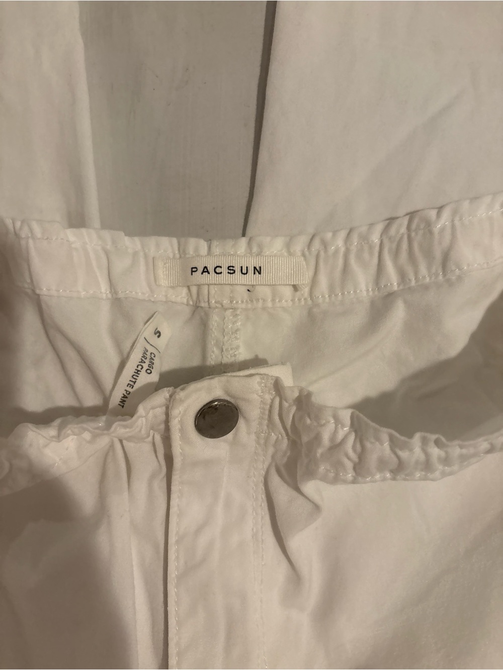 PacSun White parachute pants with the drawstring Pants with Snap Closure
